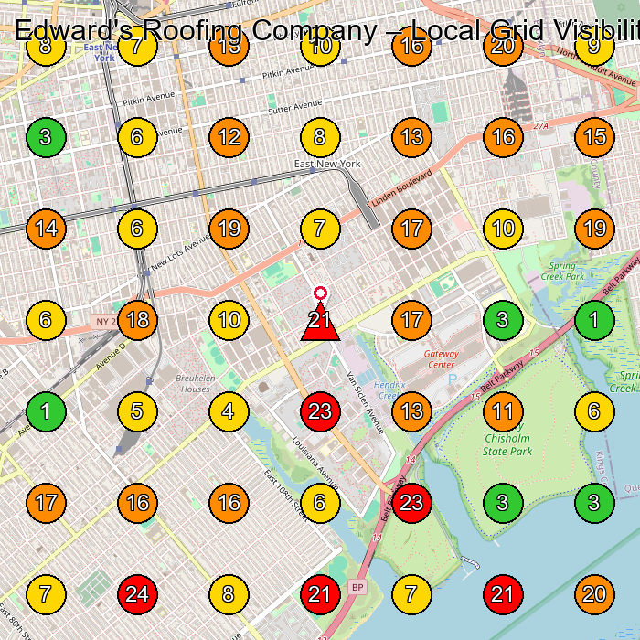 Edward's Roofing Company Roofing Contractor GeoGrid ranking map for None